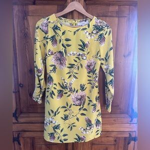 LOFT Yellow and Purple Floral Long Sleeve Dress Size 0P